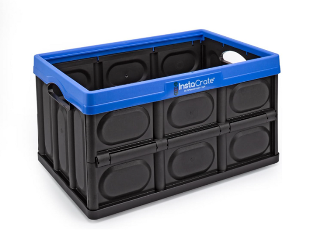 GREENMADE InstaCrate Collapsible and Stackable Storage Crate, 12 Gallon, Black and Blue (MADE IN USA)
