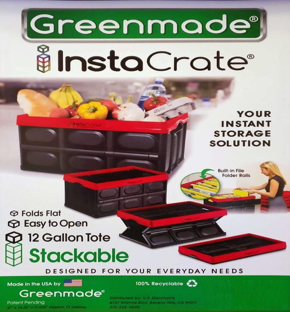 Greenmade InstaCrate Collapsible Storage Bin, 12 Gallon, Black or
