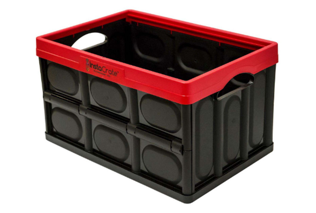 Greenmade InstaCrate Collapsible and Stackable Storage Crate, 12 Gallon, Black and Red (Made in USA)