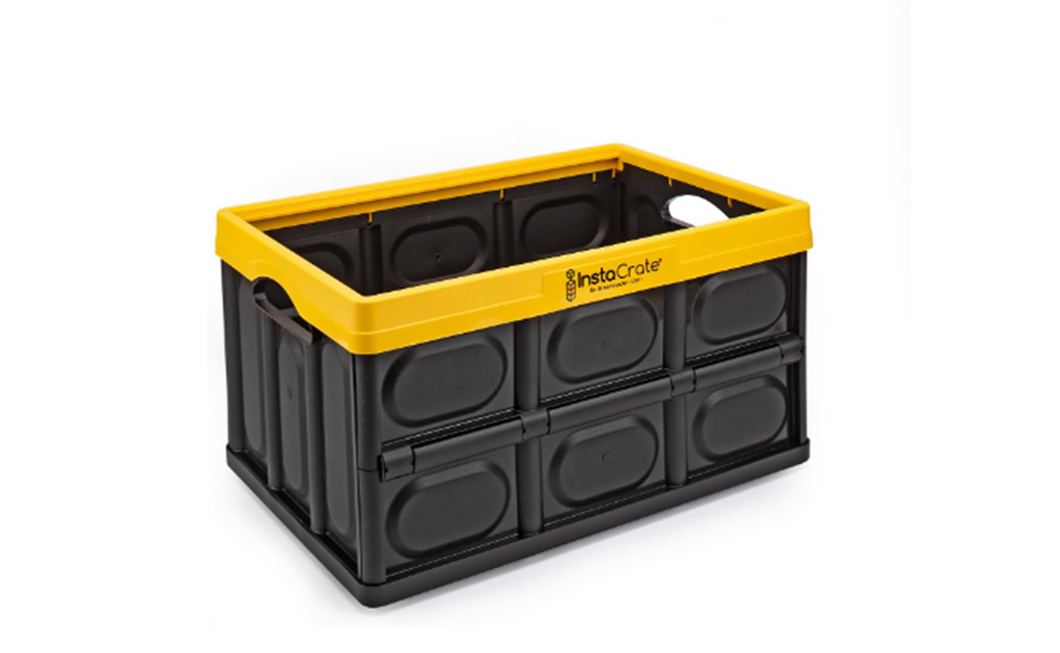Greenmade InstaCrate Collapsible and Stackable Storage Crate, 12 Gallon, Black and Yellow (MADE IN USA)