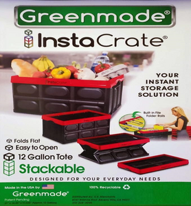 Greenmade InstaCrate Collapsible and Stackable Storage Crate, 12 Gallon, Black and Red (Made in USA)